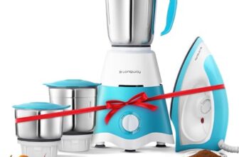 Longway Super Dlx Mixer Grinder with Kwid 1100W Dry Iron | Up to 700 Watt Powerful Motor | 3 Jars for Grinding, Mixing, Juicing | 2 Year Warranty (Blue & White, Combo Offer)