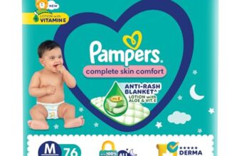 Pampers Complete Skin Comfort Pants, Anti-rash blanket, Lotion with Vitamin E & Aloe Vera, Medium (M), 76 Count, 7-12kg