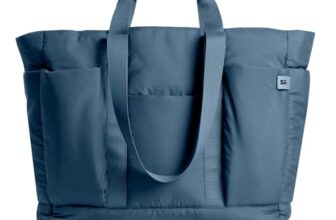 DailyObjects Idyll Tote Bag For Girls &Women | Crafted Using Soft-Touch & Water-Repellent Polyester | Polyfill Cushioning On The Inside | Holds Any Laptops Upto 14” – Space Blue