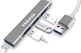 Sounce 4-Port USB 3.0 Hub for PC – High-Speed Aluminum USB Hub Compatible with PC, MacBook, Mac Pro, Mac mini, iMac, Surface Pro, and XPS. 4-Port High Speed USB Hub with Aluminium Shell