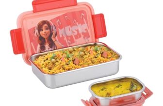 ATTRO Nutri Meal Stainless Steel Kids Lunch Box Airtight, Spill-Proof, with Eye-Catching Prints Includes 1 Small Container Ideal for School & Picnics – Pink- 800ml+170ml