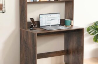 ABOUT SPACE Study Table with Hutch – Computer Table with Storage for PC, Laptop & Writing, Gaming, Drawing DIY Engineered Wood Office Desk for Home (Walnut – L 80 x B 45 x H 150 cm)