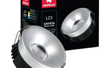 Havells Crysta Deco Cob 18W 6K Silver,Led-Spotlights,Energy Efficient,Long Life of 25000 Burning Hours,Beam Angle of 36°,Metal Body Cob with Independent Driver,Cool Daylight (6500K)