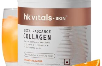 hk vitals Skin Radiance Marine Collagen Supplement Powder (Orange, 200g) | Collagen Peptides with Vitamin C, E