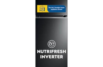 Electrolux 341L 2 Star Inverter Frost Free Double Door Refrigerator, TasteLockAuto & TasteSeal Technology, UltimateTaste 300, ETB3700K-H, Glossy Black Steel