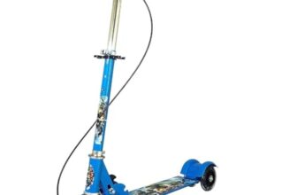 Foldable Kick Skating Cycle LED Wheels | Kids 3 Wheel Kick Scooter with Adjustable Handlebar & Hight, Front Brake, Bell and Printed Deck | Skate Scooter for Kids Age 2-12 Years. (Blue)