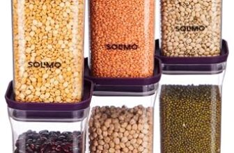 Amazon Brand – Solimo Plastic Storage Jar And Container Set I Air Tight&Bpa Free Containers For Kitchen Storage Set I Grocery Kitchen Container Set I Multipurpose Jar, 1100 Ml Each, Set 6, Purple