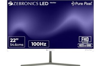 Zebronics Full HD LED Monitor, 21.5 Anti-Glare Screen, 100Hz Refresh Rate, Ultra Slim, Bezel-Less Display, 250nits Brightness, HDMI & VGA, Wall Mountable (A122)