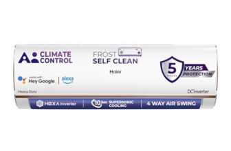 Haier 1.5 Ton 5 Star AI Climate Control Smart Split AC (5460W, Copper, HEXA Inverter, Heavy Duty, 4 Way Swing, Frost Clean, HD Filter, Cools at 60°C, 20 mtr Air Throw- HSU19K-PYAIR5BN-INV, White)