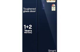 Godrej 600L 3Star | 1+2 Year Additional Warranty | Smart Convertible Zones | Toughened Glass Door | Frost Free Inverter Side By Side Refrigerator (2025 Model, RS EONVELVET 646C RIT SM BL, Storm Blue)