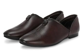 Massari Faux Leather Ethnic Loafers for Men | Nagra Juttis for Men Brown