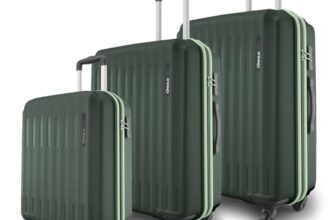 Safari Genius Alley Set of 3 (Cabin + Medium + Large) Trolley Bags Hard Case Polypropylene, 4 Wheels, 360 Degree Wheeling Luggage, Suitcase for Travel, Trolley Bags for Travel, Deep Forrest