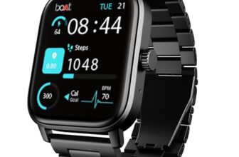 Boat Wave Call 3 Smartwatch 1.83” HD Display with Animated Watch Faces; BT Calling, Functional Crown, Multiple Sports Modes, IP68, HR, SpO2 Monitor, Smart Watches for Men & Women (Metallic Black)