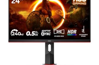 AOC 24G2Z 23.8″ Gaming Monitor Full HD, 240Hz, 0.5ms, Flicker-Free, Anti Glare Screen, 350 nits Brightness, Free sync Premium, Minimal Bezel, 6 Game Modes, Built in Speaker,Multitasking Gaming Monitor
