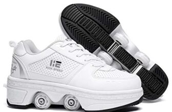 KOFUBOKE 2-in-1 Roller Skates & Sneakers Unisex Retractable Inline Skate Wheel Outdoor Fun & Fitness Kick Roller Shoes, White
