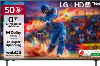 LG AI TV UA8200 126 cm (50 inch) Ultra HD (4K) LED Smart WebOS TV with Alpha7 AI Processor 4K Gen8 | 4K Super Upscaling | AI Picture Pro | 4K Expression Enhancer | NEW AI Magic Remote Compatible | AI Search with MS Copilot | AI Sound Pro (9.1.2 ch) | Dolby Atmos | Chromecast Built-in(50UA82006LA)