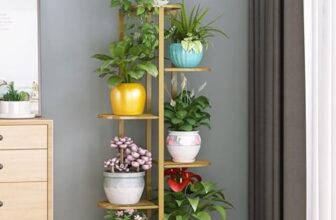 Bee Creative A Trendy Ultra Luxury Metal 6 Tier 7 Potted Plant Stand Multiple Flower Pot Holder Display For Indoor Outdoor Size- Hxl 41X18 Inch (Gold, Corner Shelf) – Free Standing