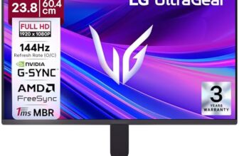 LG 24G411A-B 60.4 cm (23.8 Inch) Ultragear FHD (1920×1080) IPS Gaming Monitor with 144Hz, 1ms MBR, 5ms (GtG), HDR10, NVIDIA G-SYNC Compatible, AMD FreeSync, HDMI, Tilt Adjustable, Anti-Glare (Black)