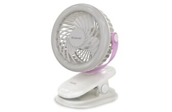 Goldmedal I-Lux 100 mm Portable Desk Mounted Clip Fan| Multi-Clip Function| Type-C USB-Powered Rechargeable Battery with 6-7 Hours Backup| Bright Light | Personal Fan for Home & Office (White-Pink)