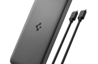 Spigen ArcPack 10000mAh Power Bank, PD3.0, Fast Charging, 22.5W Max Output, 2 Type-C Ports, 1 USB-A Port – (ABS+PC, Black) (Black, PA2301)