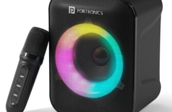 Portronics Apollo One 20W Wireless Bluetooth Portable Speaker with Wireless Karaoke Mic, 5 Hour Playtime, RGB LED Light, Bluetooth V5.3, Easy Grab Handle, USB/AUX in/TF Card, Type C Charging(Black)