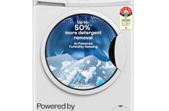 Godrej 8 Kg 5 Star, AI Powered, Inbuilt Heater, Fabrisafe Drum, Eco Wash, Unbalanced Load Sensor, Stain wash, Fully Automatic Front Load Washing Machine (WFEON CRS 8012 5.0 FKEDM GLWH, Glacial White)