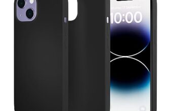 amazon basics Liquid Silicone Case for iPhone 14| Shockproof, with Drop and Camera Protection | Soft Microfiber Lining Inside| Silicone Cover for iPhone 14 – Black