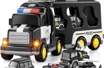 Kidology 5 in 1 Police Trucks Boy Toys for 3-5 Year Old Toddlers – Toys for 3 4 5 6 7 Years Old Transport Vehicle Carrier Truck Sets Kids Boys & Girls