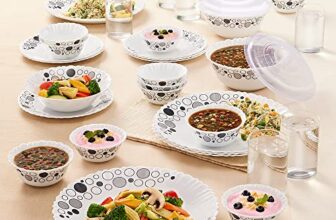 Larah By Borosil Luna Silk Series Opalware Dinner Set with Glasses, 35 Pieces for Family of 6, Microwave & Dishwasher Safe, Bone-Ash Free, Crockery Set for Dining & Gifting, Plates & Bowls, White