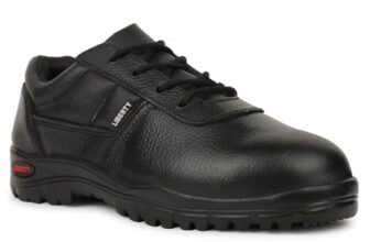 Liberty Freedom KAVACH-GRD Lacing Safety Shoes for Men with Leather Upper | PU Sole | Padded Foam Insole| Anti-Skid | Shock Absorber | Water Resistance | Comfortable for All Weather (Black – 5)
