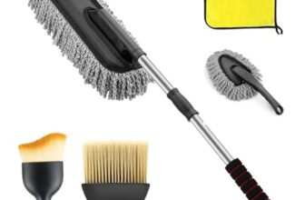 ORJILO 5 PCS Microfiber Car Duster Kit Interior & Exterior Car Cleaning Detailing Tool Scratch & Lint Free, Pollen Removing Extendable Long Handle Duster for Car & Motorcycle car (Car Duster Kit)
