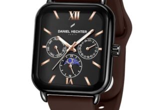 Daniel Hechter Paris Montmartre Unisex Multifunction Square Watch – Black Dial with Day-Date & 24-Hour Subdials, Moonphase Display, Sustainable Silicone Strap