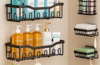 LUXEHOME 5 in 1 Self Adhesive Bathroom Shelf Combo/Bathroom Organiser Without Drill/Metal Rust-Proof Strong Adhesive Wall Shelves/Soap Holder with Tooth Brush Holder/Multipurpose Rack