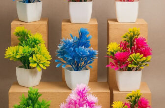 Zupito Combo of 9 Artificial Flower Pots for Home & Office Table Decoration Artificial Plant  with Pot(14 cm, Multicolor)