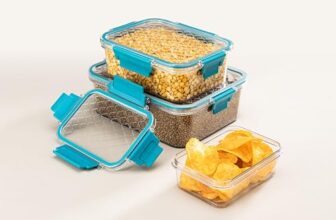 ATTRO Smart Lock Fridge Containers PET Plastic Jars Airtight Lids Multi-Purpose Kitchen Organiser for Pulses Cereals Spices & More – Light Blue- Set Of 3-350ml, 750ml, 1500ml