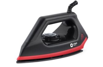 Orient Electric Fabriknight DIFK10BP 1000 W Dry Iron | German-made Weilburger coating on the soleplate| Thermostat for Better Heat Conductivity | 2 Year Warranty by Orient| Black & Red