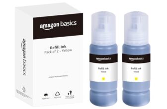 amazon basics 003 Refill Ink Bottle (Dual Pack) | Compatible with Epson L3110/L3150/L3250/L3252/L3115/L3116/L3101/L3210/L3215/L3216/L3151/L3152/L3156/L5190 | Leak-Proof (70ml, Yellow)