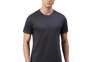 Van Heusen Men’s Cotton Solid Regular Fit T Shirt (Ihts1Lsle60052_Slate) Grey