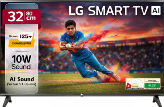 LG LR570 80 cm (32 inch) HD Ready LED Smart WebOS TV with Alpha5 Gen 6 AI Processor 125+ Free LG Channels AI Brightness Control AI Sound (Virtual Surround 5.1 Up-mix) FTA Satellite Port Magic Remote Compatible 60Hz Refresh Rate Alexa Built In Works with Hey Google(32LR570B6LA)