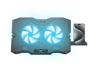 Dyazo Laptop Cooling Pad |Laptop Stand with Cooling Fan | Adjustable Height 5 Step with Mobile Holder Compatible for All laptops & Notebook 11.6/13.3/14 / 15.6 inch – (Black)