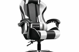 GTPLAYER #1USA Multi-Functional Ergonomic Gaming & Computer Chair – Premium PU Leather, Adjustable Neck & Lumbar Pillow for Back Support (White)