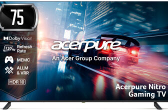 acerpure NITRO 189.2 cm (75 inch) QLED Ultra HD (4K) Smart Google TV with 120 Hz GTV 5.0 |Android 14 |Dolby Vision & Dolby Atmos|50W Sound|Tuner|Wi-Fi Direct|ALLM |VRR|MEMC|Karaoke|AI|Gaming |Wall Mount(AP75UG75PNTO5)