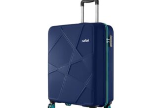 Safari Cabin Pentagon Pro 8 Wheels 55Cm Trolley Bag Hard Case Polypropylene, 360º Wheeling Carry on Luggage for Men & Women, Suitcase for Travel, Navy