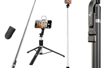 Kratos K9 Selfie Stick Tripod With Light, 67 inch /170CM Reinforced Tripod for Mobile Phone, Multi-Functional Bluetooth Long Selfie Stick for Travel,Vlogging,Compatible with iPhone and All Smartphones
