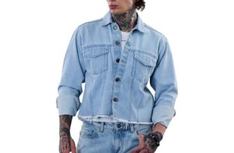 SNITCH Men’s Graphic Print Jackets | Club Wear Streetwear Style | Cotton Blend Spread Full Sleeve Relaxed Fit Light Blue