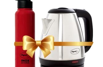 Pigeon 1.5 litre Hot Kettle and Stainless Steel Water Bottle Combo used for boiling Water, Making Tea and Coffee, Instant Noodles, Soup with Auto Shut- off Feature, 1300 W