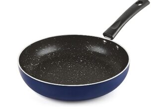 CELLO Regal Non Stick Blue Fry Pan with Spatter – 22cm | Cookware with Non Stick Coating | Gas Top and Induction Compatible