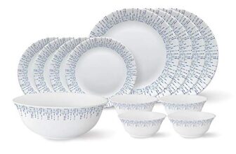 Larah By Borosil – Tiara Series, Pulse, 13 Pcs, Opalware Dinner Set, White