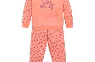 LuvLap Baby Girls Full Sleeve Sweatshirt & Pyjama Set Pack Of 1, Cotton Rich Fleece, Sweet Peach, M (3 to 6 Months)