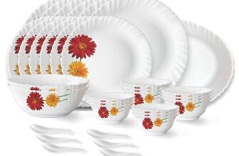 Larah by Borosil Zinnia Fluted Series Opalware Dinner Set | 33 Pieces for Family of 6 | Microwave & Dishwasher Safe | Bone-Ash Free | Crockery Set for Dining & Gifting | Plates & Bowls | White